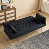 71-inch foldable double sofa, with American retro style, made of black velvet material, suitable for W1658P321766