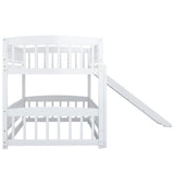 ZNTS Bunk Bed with Slide,Twin Over Twin Low Bunk Bed with Fence and Ladder for Toddler Kids Teens White 50818946