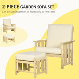 Patio Furniture Set, Wood Outdoor Patio Chair with Ottoman, 2 Piece Cushioned Outdoor Lounge Chair, W2225142509