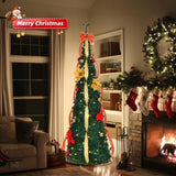 4 FT Fully Decorated Pre-lit Christmas Tree, Pop Up Artificial Xmas Tree with 80 Warm Lights and Red 92049446