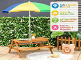 3-in-1 Kids Picnic Table with Adjustable Umbrella, Fir Wood Outdoor Activity Table Set with 41139783