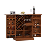 ZNTS 41.9" Home Bar Cabinet, Industrial Walnut Rattan Door Fold Out Bar Cabinet with Storage Bar Table WF325261AAY