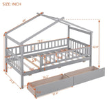 Twin Size Wooden House Bed with Two Drawers, Gray WF302181AAE