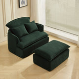 Convertible Compressed Sofa Chair with Ottoman, Modern Corduroy Fabric Armchair for Small Spaces, W1036P251813