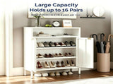 () 2 Cabinet Doors 1 Shelf Metal Shoe Cabinet 31.5*14.6*37.3in White 68059765