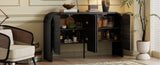 TREXM Buffet Cabinet with, Wood Sideboard Cabinet with Curvy Edge, 4 Doors Retro Credenza N715P228110B