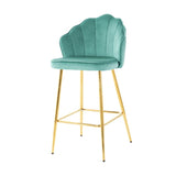 Shell shape green velvet bar chair, gold-plated metal chair legs, suitable for coffee shop, bar, W210P224254