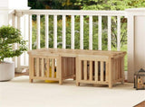 2-in-1 Wooden Garden Bench with 2 Planter Boxes, Fir Wood Outdoor Patio Seat for Yard & Lawn 76951192