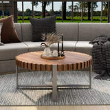 31.4-inch living room circular coffee modern natural wood grain handmade drum shaped coffee W1727P251174