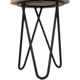 12" Acacia Wood End/Side Table, Living Room Accent Stool, Iron Hairpin Legs, Home Dcor, Brown/Black B011P198366