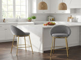 Celano Indoor Metal Upholstered Barstool, Gold-Plated Frame and Mixed Gray Upholstery, Set of 2 N775P268055G