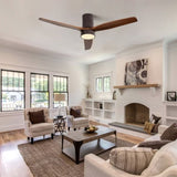 52 Inch Flush Mount Ceiling Fan with LED Light and Remote Control Solid Wood Blades 85783456