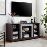 TV Media Stand with with Faux Stacked Stone Surround, Modern Entertainment Console with Open Storage W1758P187684