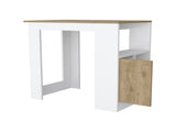 Aurora Kitchen Island with Open Compartment and Cabinet in White and Macadamia B062111733