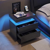 Nightstand LED Bedside Table Cabinet Lights Modern End Side with 2 Drawers for Bedroom W2178P287898