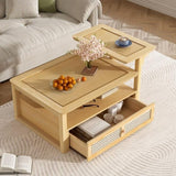 ZNTS U-Can Modern Coffee Table, Coffee Table with 1 Storage Shelf, 2 Tabletops and 1 Rattan Drawer For N724P232190N