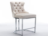 26" Counter Height Bar Stools Set of 2, Modern Velvet Barstools with Button Back&Rivet Trim W1143112576