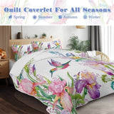 Colorful Bird Flower Design Quilt Set 3 Pieces Queen Size Soft Warm Bedding Set Include 1 Quilt And 11614767