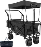 Collapsible Wagon Heavy Duty Folding Wagon Cart with Removable Canopy, 4