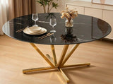 45.27"Round Dining Table,Modern Minimalist Dining Table,Faux Marble Printed Tempered Glass Top with W5123P491129