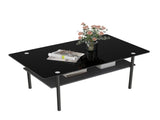 Modern Rectangular Glass Coffee Table with Tempered Glass Top and Wood Shelf, 38.6-Inch 77397661