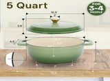 Cast iron 5QT cooking pot - Gradient green - includes two silicone gloves - Enamel pot 72386138
