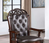 Traditional Set of 2pcs Arm Chairs Brown Cherry Solid wood Espresso Leatherette Tufted Formal Dining B011P197301