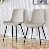 Light gray artificial leather backrest dining chair, black metal legs, curved widened W1151126209