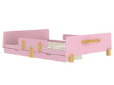 Full Size Platform Bed with Storage Drawers, Solid Wood Beds Frame with Bed Guardrail, Small Shelf, W1580P373245