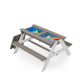 ZNTS 3-in-1 Kids Outdoor Wooden Picnic Table With Umbrella, Convertible Sand & Wate, Gray ASTM & CPSIA W1390104709