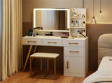 White Vanity Desk with 27"20" LED Lighted Mirror Charging Station Stool 8 Storage Spaces 45168282
