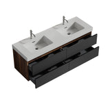 Grace 60" Walnut Bathroom Vanity with Glossy White Solid Surface Sink and Soft Black Drawers, Wall W1865P281239