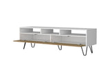 White and Natural Oak TV Stand with 2 Doors and Open Storage B062P290286