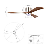 52" Ceiling Fan with Lights Remote Control,Quiet DC Motor 3 Wood Blade Ceiling Fans 6 Speed 25445381