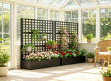 Black 43" x 16" x 70" Galvanized Planter Box Raised Garden Bed with Trellis for Vines & Climbing 79173584