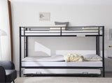 Twin Over Twin Bunk Bed with Trundle, Triple Bunk Beds for Kids Teens Adults, 27101781