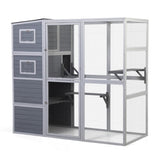 Large Wooden Cat Enclosure with Waterproof Roof and Platforms, Gray W2181P181957