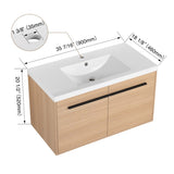 LEVISTAR Oak 36 Inch Bathroom Vanity with resin Countertop Sink, 2 Doors Bathroom Cabinet Set W1972P165045