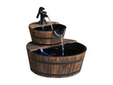 Wood 2-Tier Freestanding Water Fountain Barrel Waterfall with Electric Pump for Outdoor Decor 71020088