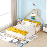Full Size Wood Floor Bed with House-shaped Headboard, Natural WF304146AAN