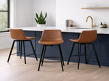 26 in. Swivel Counter Stool - Brown Vegan Leather Seat, Black Metal Frame, 1PC B2751P610243