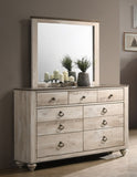 Imerland Contemporary White Wash Finish Bedroom Set with King Sleigh Bed, Dresser, Mirror, T2574P201567
