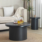 Modern Round Coffee Table Set Dual Table Combination with Unique Fluted Table Leg Design, Stylish W2729P199131