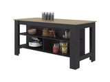 Ruso Kitchen Island, 3 Spacious open Shelves, Modern Design, Black Wengue / Natural Oak B097P474318