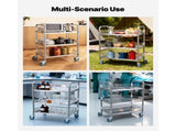 Stainless Steel 3-Tier Rolling Utility Cart with Lockable Wheels, Mobile Service 03230451