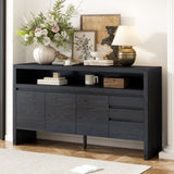 U_Style 60" 3-Door Sideboard with 3 Drawers - Modern Solid Ash Veneer MDF Sideboard, Semi-Open Shelf N711P289141B