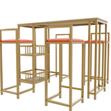 Bar table and chair five piece set, gold frame, multi-layer tabletop, chair cushion and backrest W3064P245383