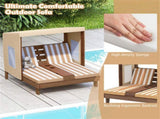 Brown Kids Patio Lounge Chair with Cup Holders and Awning 08669728