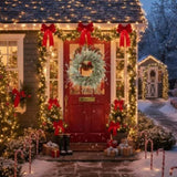 24" Christmas Pine Wreath Pinecone & Greenery Holiday Door Decoration Pre-Lit or Natural Style for 80231284