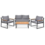 ZNTS 4 Piece Outdoor Patio Lounge Conversation Set, Metal Frame with Acacia Wood Armrest & Tabletop 48002606